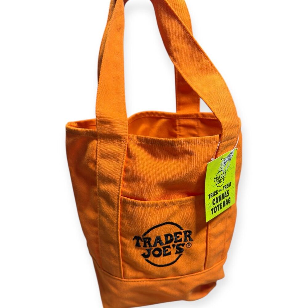 Trader Joe's Fall Mini Tote 2025 Halloween Mini Orange Canvas Tote Bag BNWT